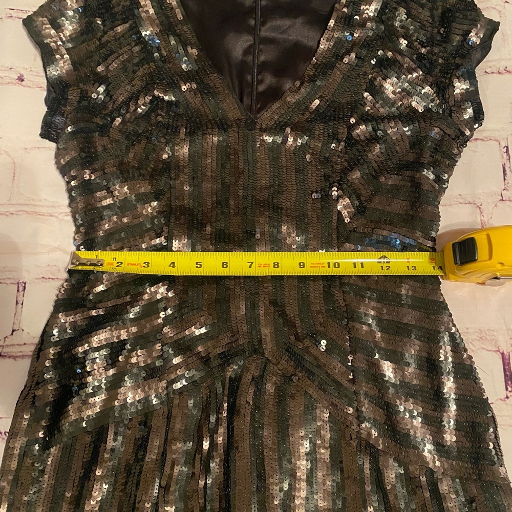 Parker Black and Tan Sequin Sheath Mini Dress - Medium - Picture 7 of 14
